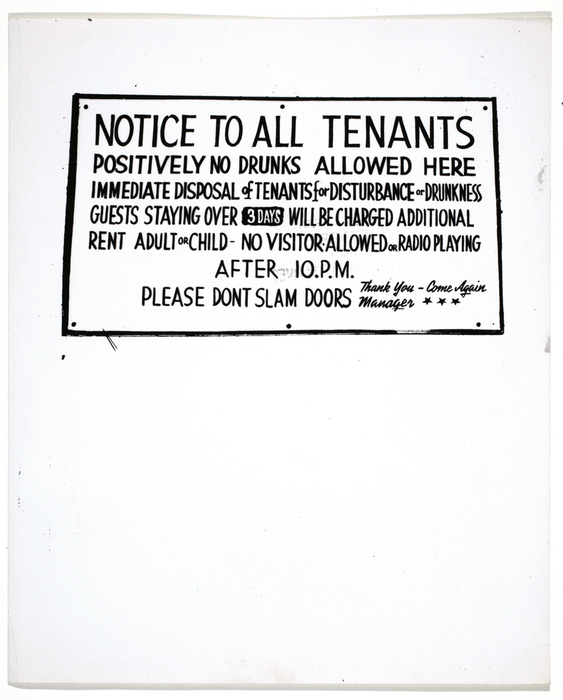 [Notice to All Tenants: Positively No Drunks Allowed Here]