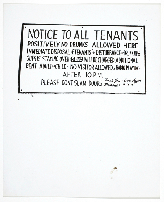 [Notice to All Tenants: Positively No Drunks Allowed Here]