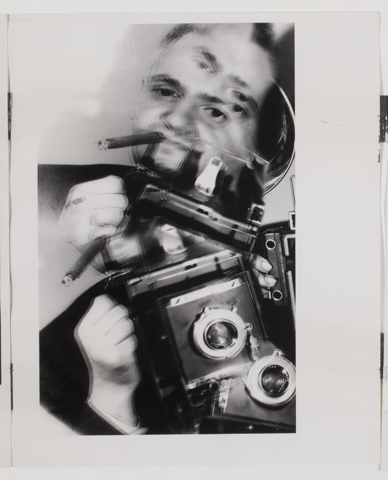 [Distorted Self-Portrait of Weegee with Speed Graphic Camera]