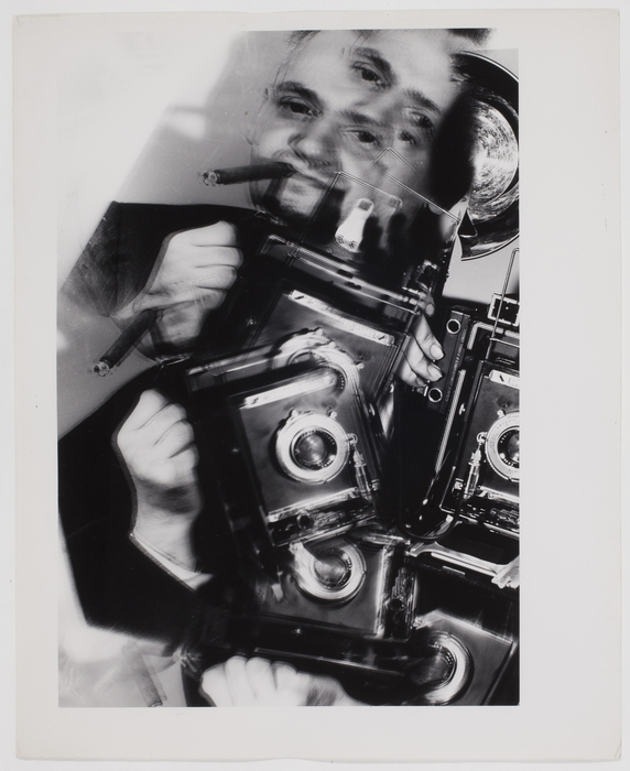 [Distorted Self-Portrait of Weegee with Speed Graphic Camera]