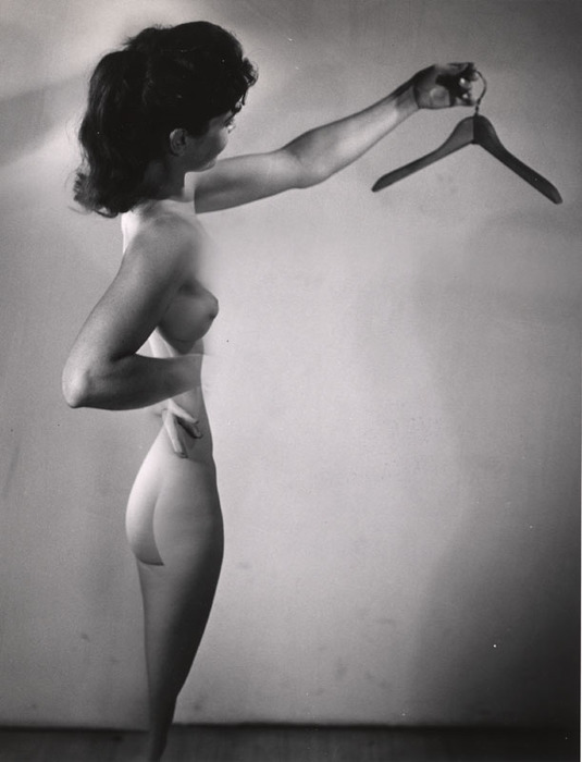 [Female nude with clothes hanger distortion]