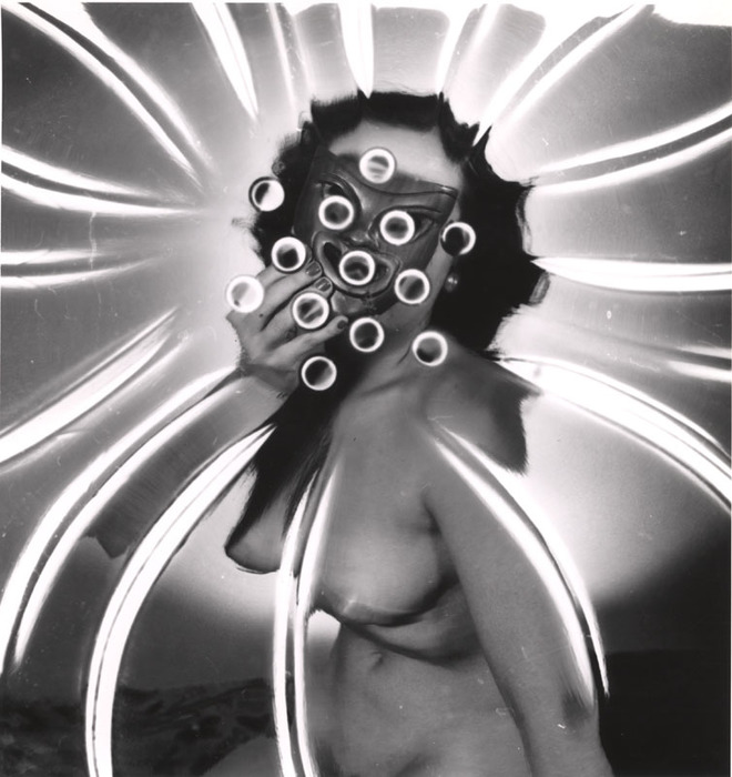 [Female nude with mask distortion]