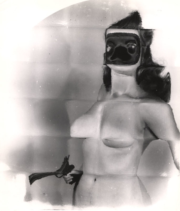[Masked female nude with gun distortion]
