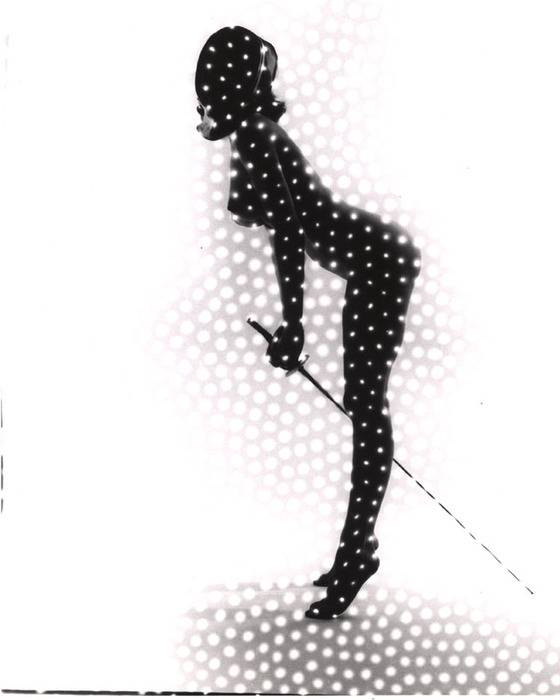 [Female nude with fencing helmet and sword distortion]