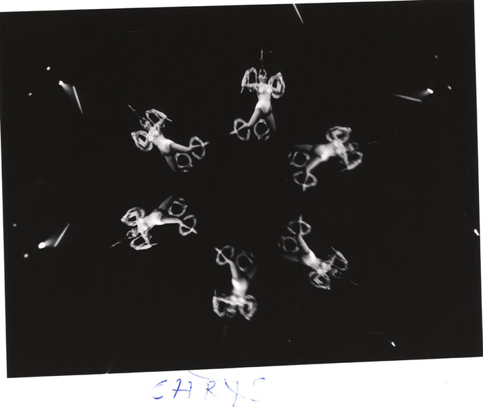 Chrys (Acrobat, hanging from her hair, with four hoops)