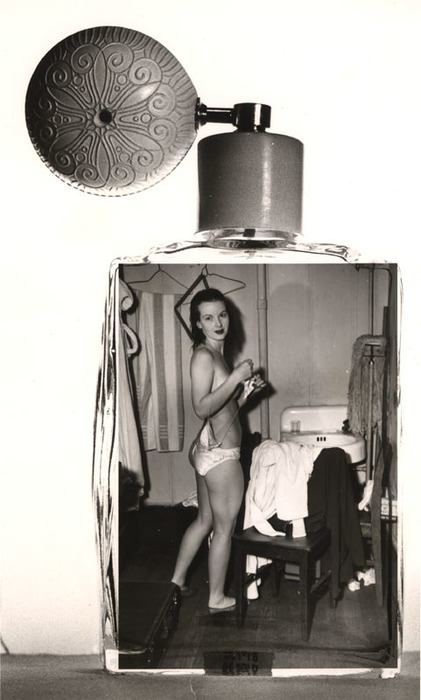 [Showgirl in a perfume bottle]