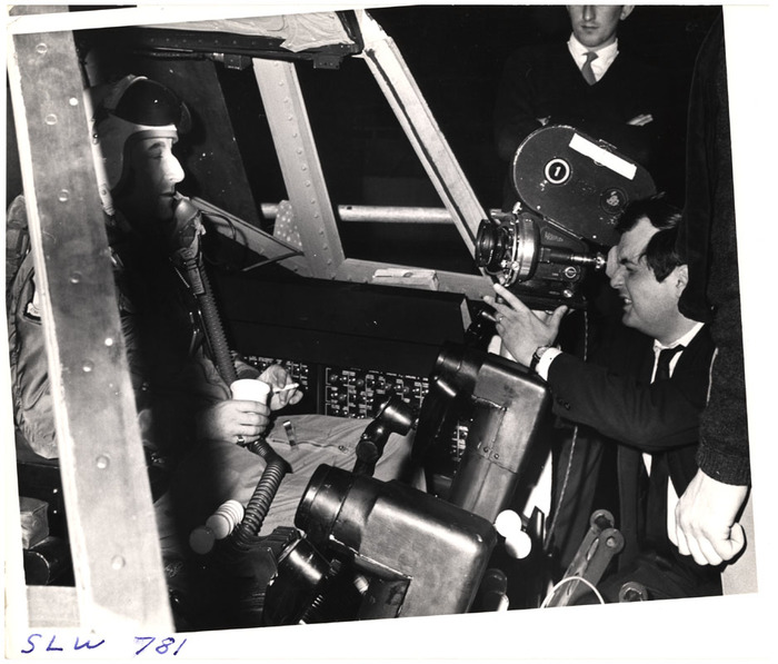 [Stanley Kubrick directing his film "Dr. Strangelove or: How I Learned to Stop Worrying and Love the Bomb"]