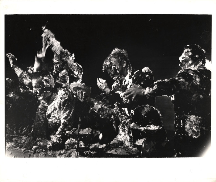 [Cream pie fight in the War Room on the set of "Dr. Strangelove or: How I Learned to Stop Worrying and Love the Bomb"]