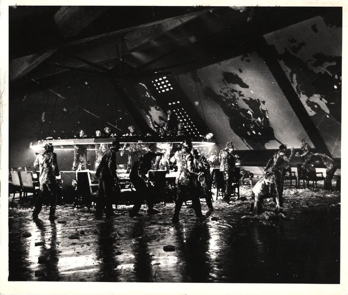[Cream pie fight in the War Room on the set of "Dr. Strangelove or: How I Learned to Stop Worrying and Love the Bomb"]