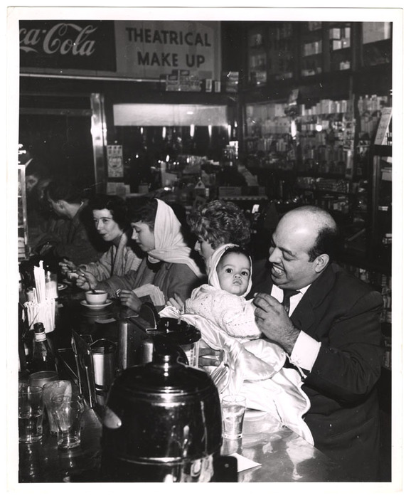 Man and baby at restaurant