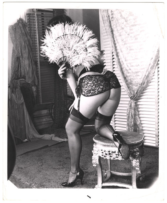 [Bettie Page and fan]