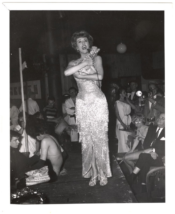 [Gypsy Rose Lee and dog performing at first Fantasmorgorio Ball at Village Gate, New York]