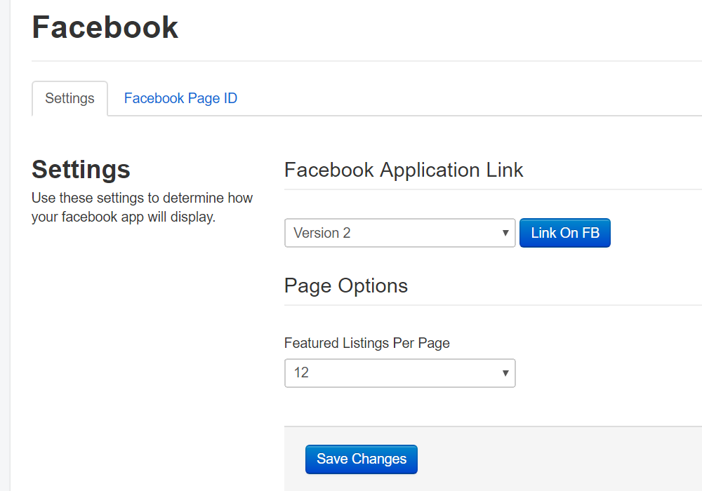 Facebook Page options