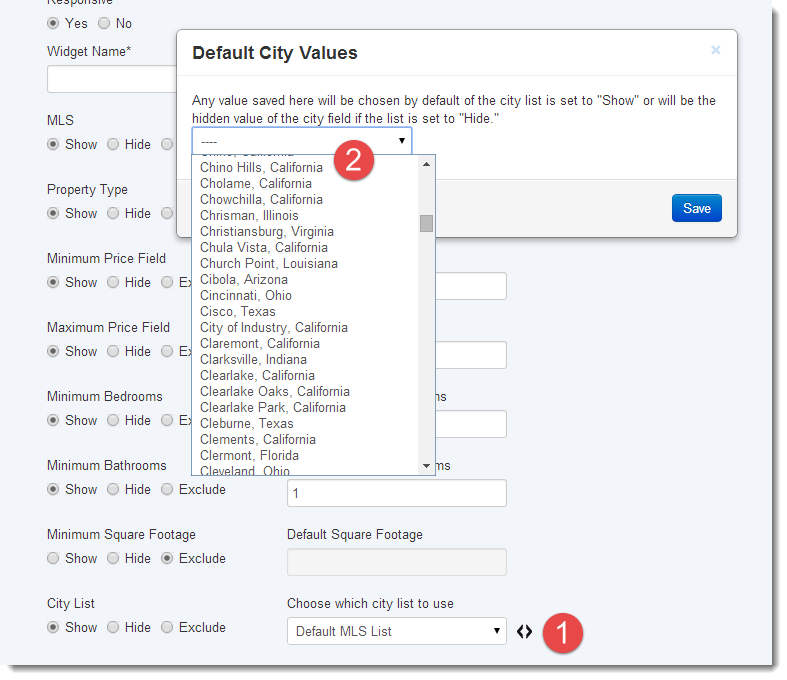 default city values quick search widget
