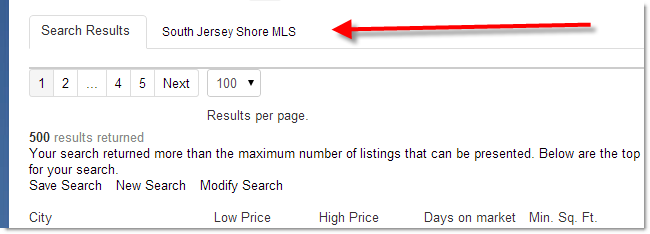 Search results tab with non-commingle MLS
