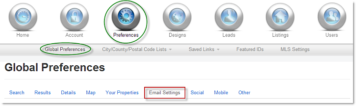 Email Settings tab