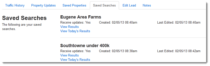 Saved Search tab