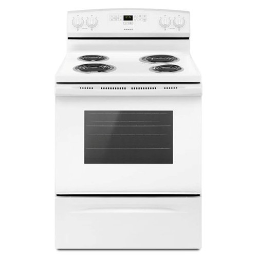 Amana 30" Freestanding Electric Range Coil Top, Clock, Timer, Window, Self Clean, ACR4303MFW, White