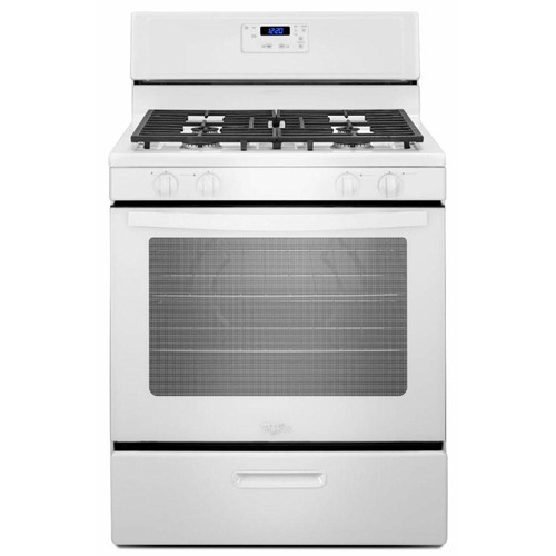 Whirlpool 30" Freestanding Gas Range, Manual Clean, Clock, Window, Electric Ignition, WFG320MOBW