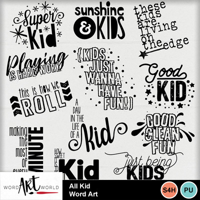Digital Scrapbooking Kits | All Kid Word Art-(waw) | Boys, Girls, Kid ...