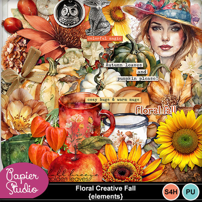 Creative Fall Design Digital Scrapbooking Kits | Floral Creative Fall-Kit-(paperst) | Nature ...