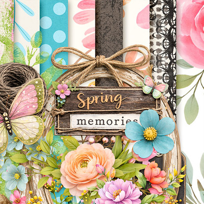 Page Scrapbooking Numérique 'Best Day Spring Flowers' - Format 8x8 - Bella Stitchery