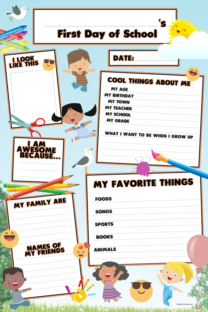 first-day-school-all-about-me-kids-student-classroom-chart-teacher-poster-12x18-ebay