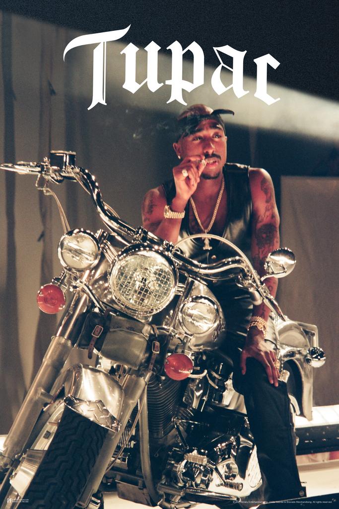 90s vintage poster「2 PAC」 Tupac Shakur 2Pac Motorcycle 90s Rap Music Art Print Poster 16x24
