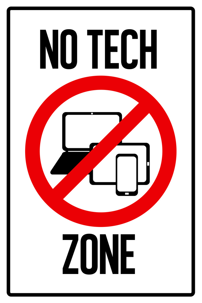 Warning Sign No Tech Zone Computers Laptop Tablet Cellular Phone