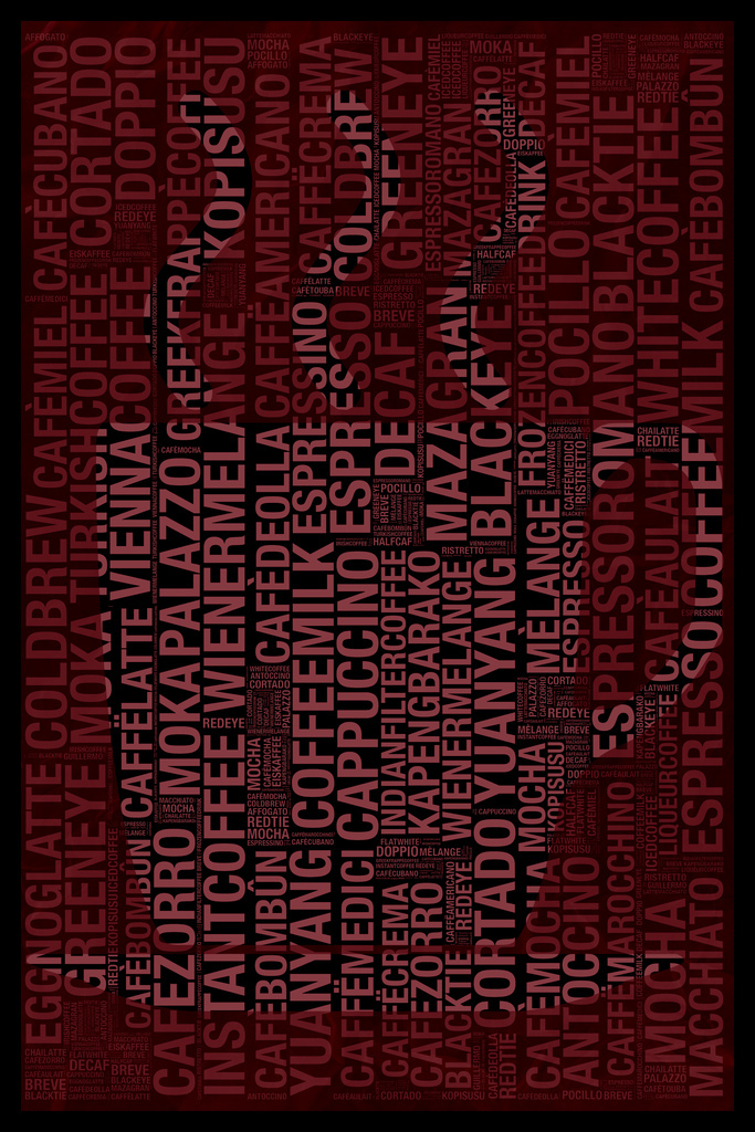 Words Coffee Cup Typography Caffeine Cappuccino Espresso Decaf Poster