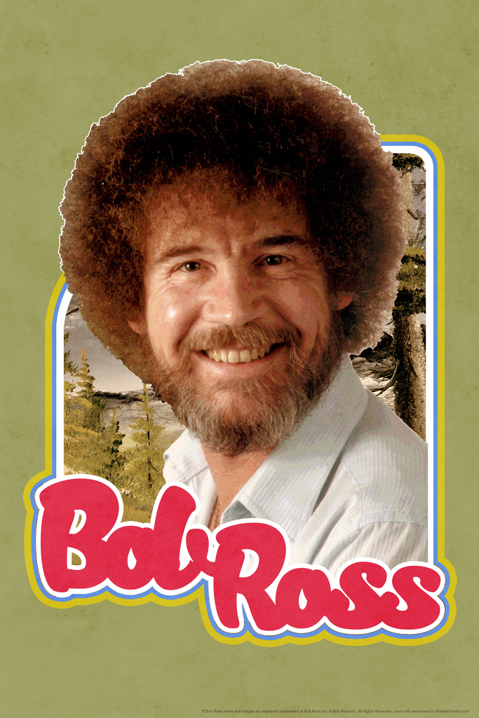 Bob Ross Retro Portrait Green Art Print Poster 12x18 inch 718472540091
