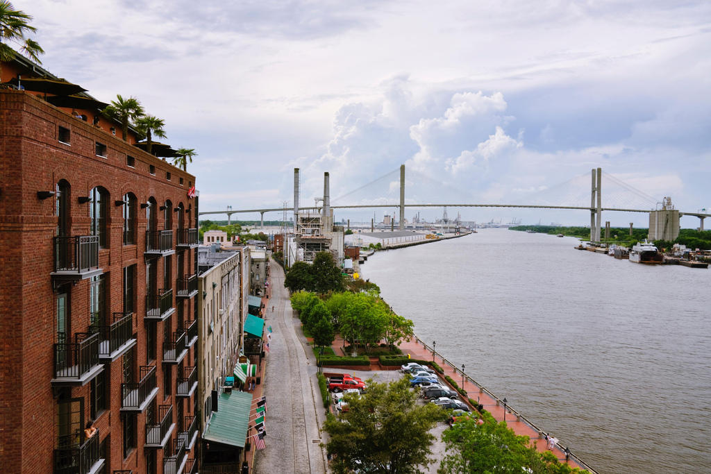 Savannah Waterfront with Talmadge Bridge Photo Art Print Poster