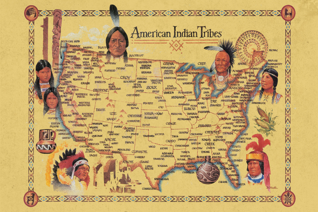 American Indian Tribes At Time Of Columbus Arrival Vintage Map