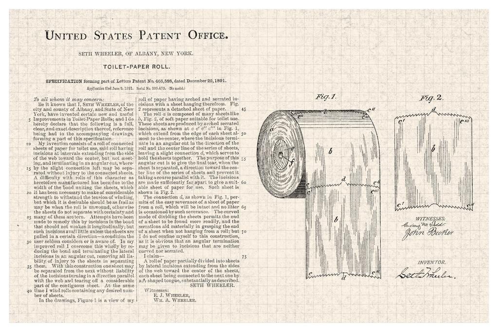 Toilet Paper Roll Official Patent Diagram Poster 24x36 inch eBay