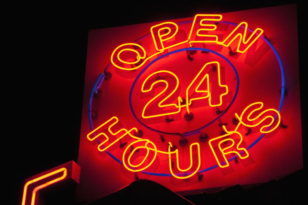 Illuminated Open 24 Hours Neon Sign Photo Art Print Poster 24x36 inch