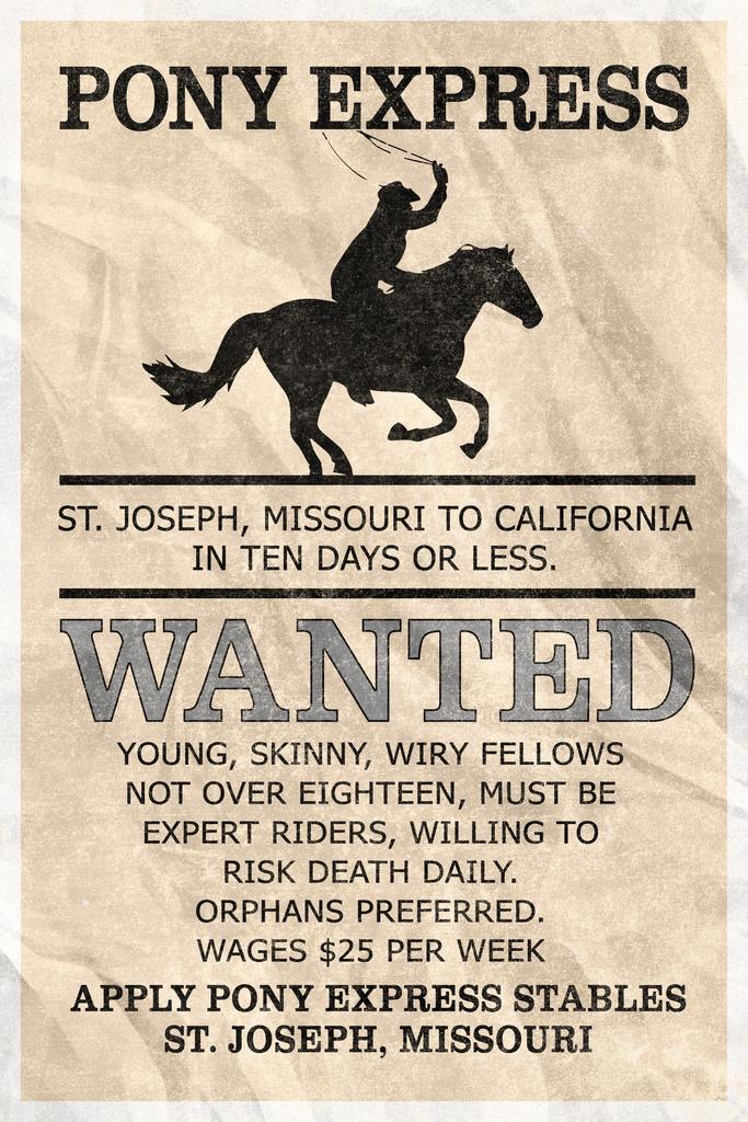 Wanted Pony Express Vintage Style Art Print Poster 24x36 inch eBay