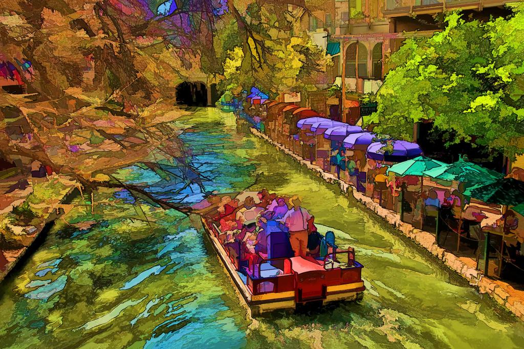 San Antonio Texas Riverwalk Illustration Art Print Mural Poster 36x54