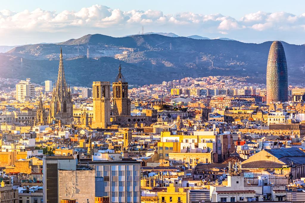 Barcelona Spain City Skyline At Sunset Photo Mural Poster 36x54 inch eBay
