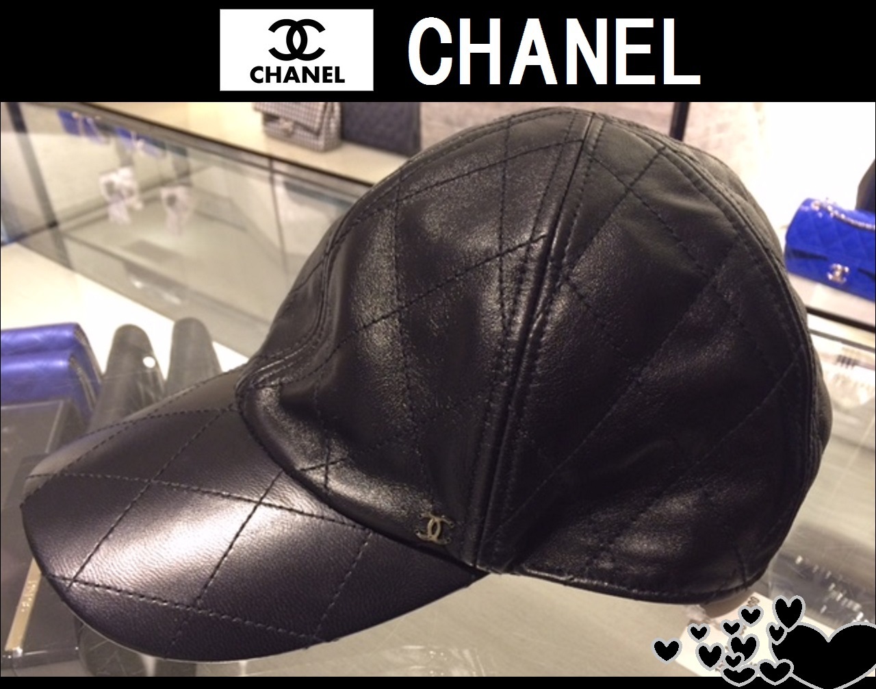 Rare black quilted leather CHANEL Baseball Cap BUYMA