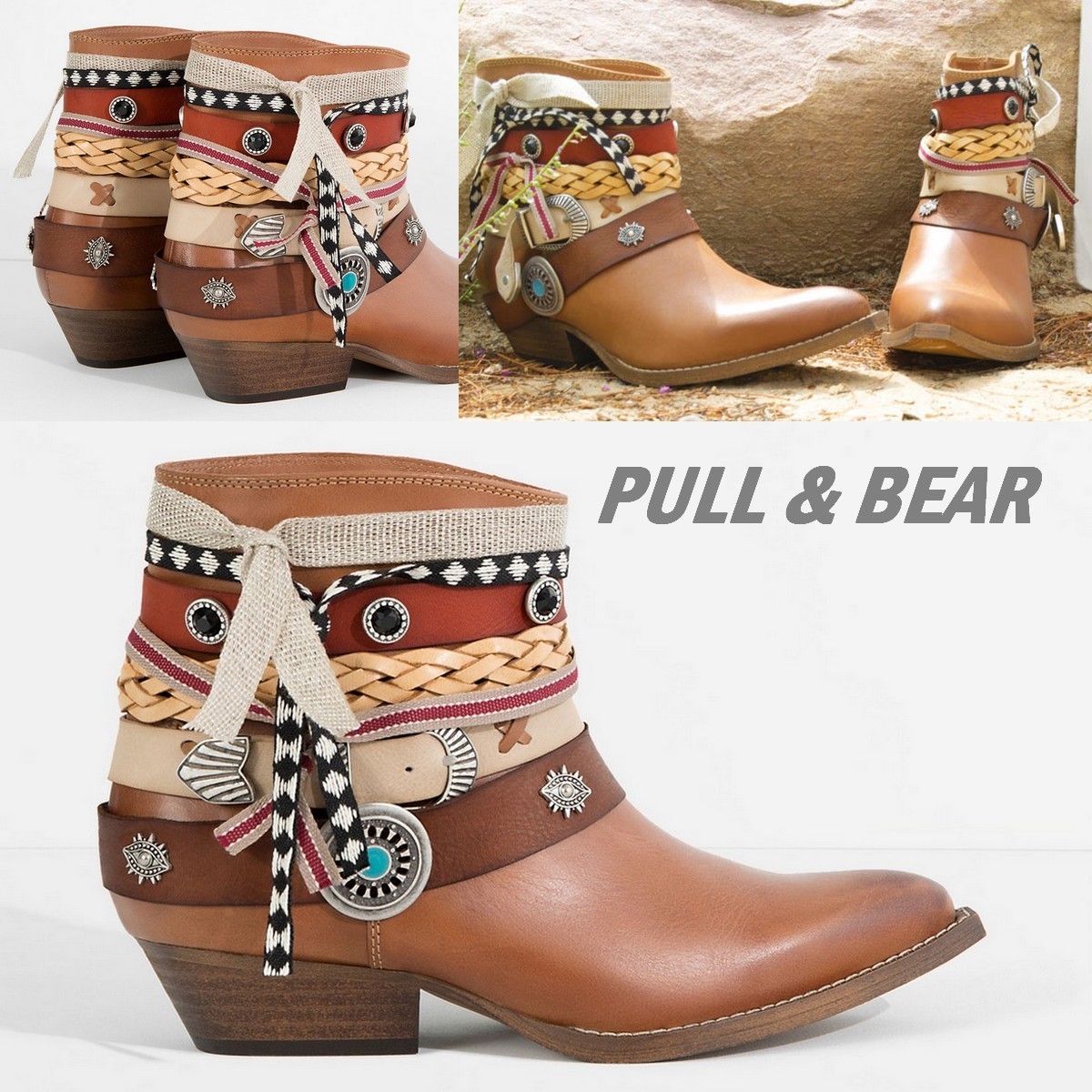 LB s PULL &BEAR flashy Kawa leather mix Western boots BUYMA