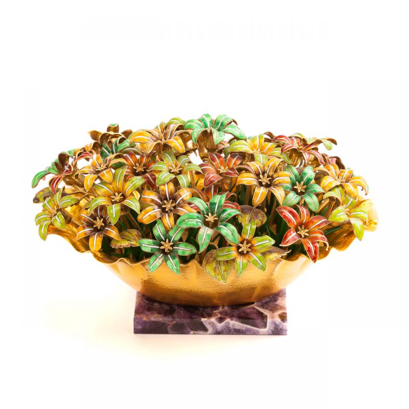 Italian enamel and 18K yellow gold floral sculpture, Price Realized $28,000