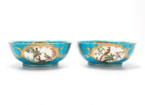 Two Sevres Blue Celeste ornithological bowls, Price Realized $36,000