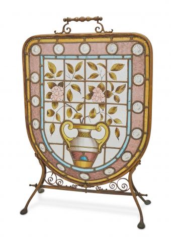 English Reverse-Painted Leaded Glass Fireplace Screen $500-700 