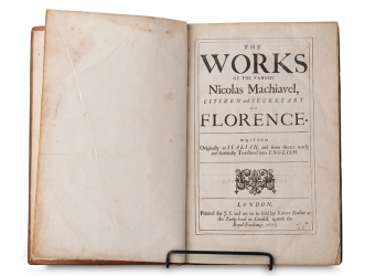 Thomas and Erika Jayne Girardi:  Machiavelli (Niccolò) The Works, [translated by Henry Neville], first edition in English, for J. S. Est $1,500-2,000