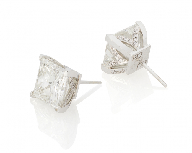 Erika Jayne Girardi Earrings. Princess cut diamond earrings, 7.09 & 7.02 cts. With GIA certificate