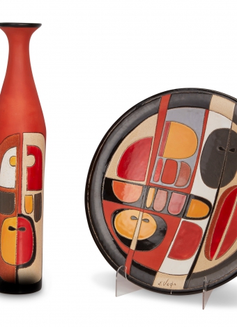 Lot 2001: Edwardo Vega (B. 1938, Equador), Charger and Vase $800-1,000