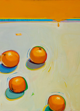 Lot 189: Raimonds Staprans (b. 1926), “A Study Of Down-Rolling Oranges With A Staid Neon Apple” $237,500