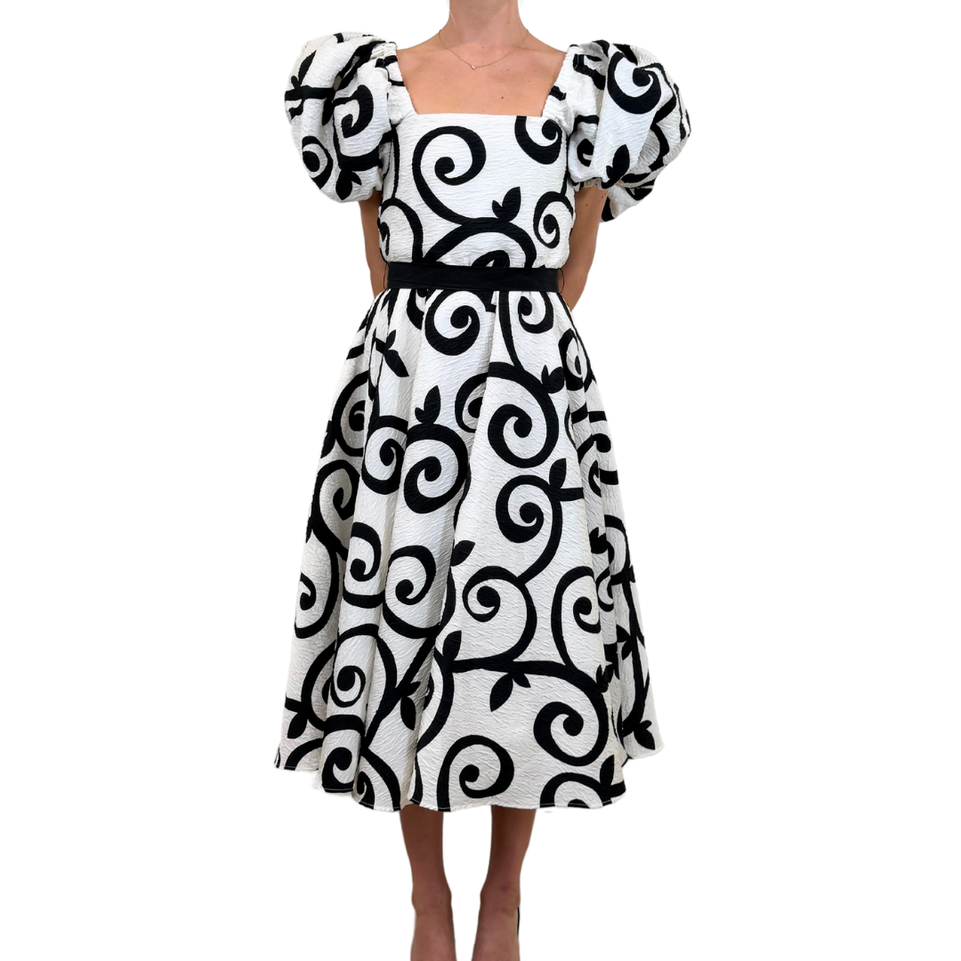 Black/White Poly Blend Print Dress (Spring 2020)