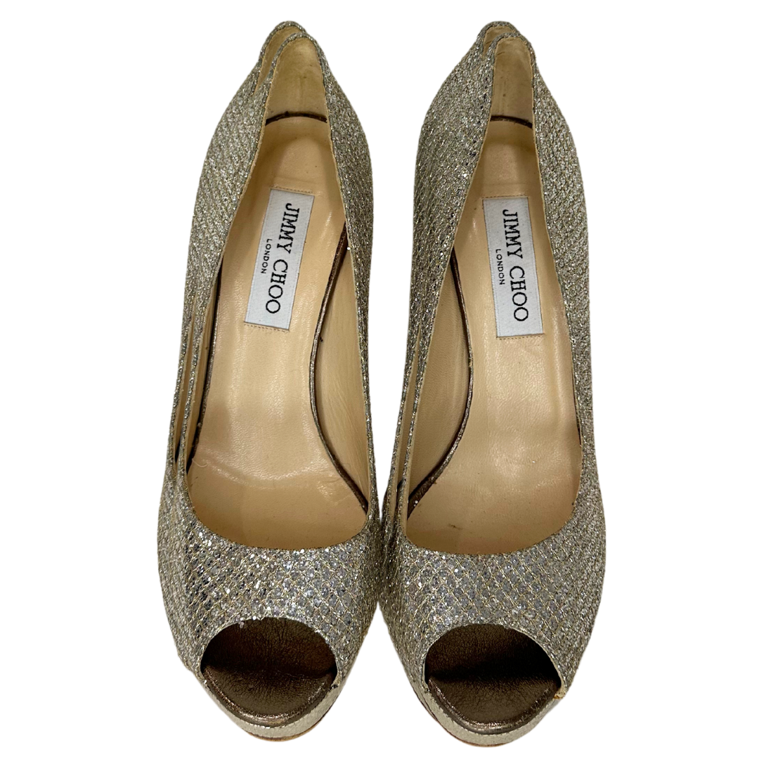 Jimmy Choo Silver Scale Heel with Open Toe