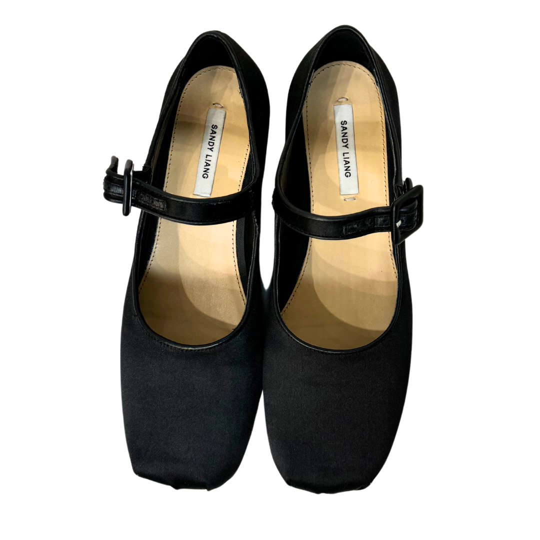 Black Satin Maryjane Flat(550)